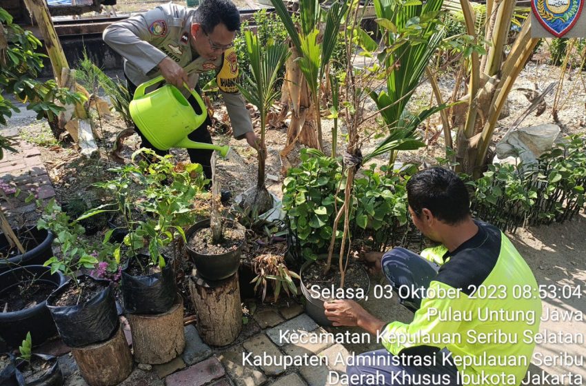  Polsek Kepulauan Seribu Selatan dan Warga Tanam Pohon untuk Bersihkan Udara