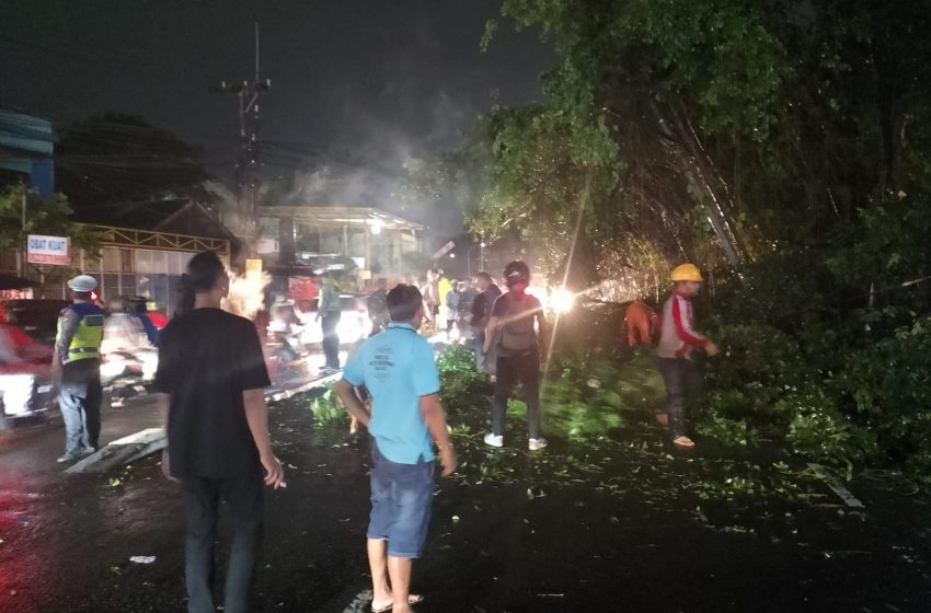  Piket Patroli Polsek Sukmajaya Segera Bertindak di Lokasi Kecelakaan Pohon Tumbang