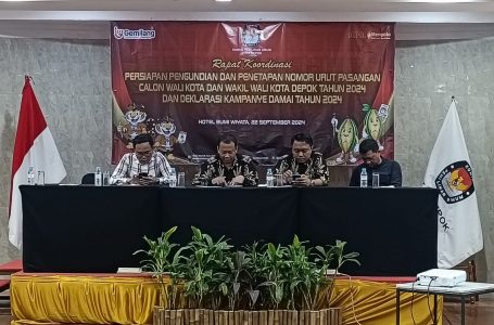 Polres Metro Depok Hadiri Rapat Koordinasi Persiapan Pengundian Nomor Urut dan Deklarasi Kampanye Damai